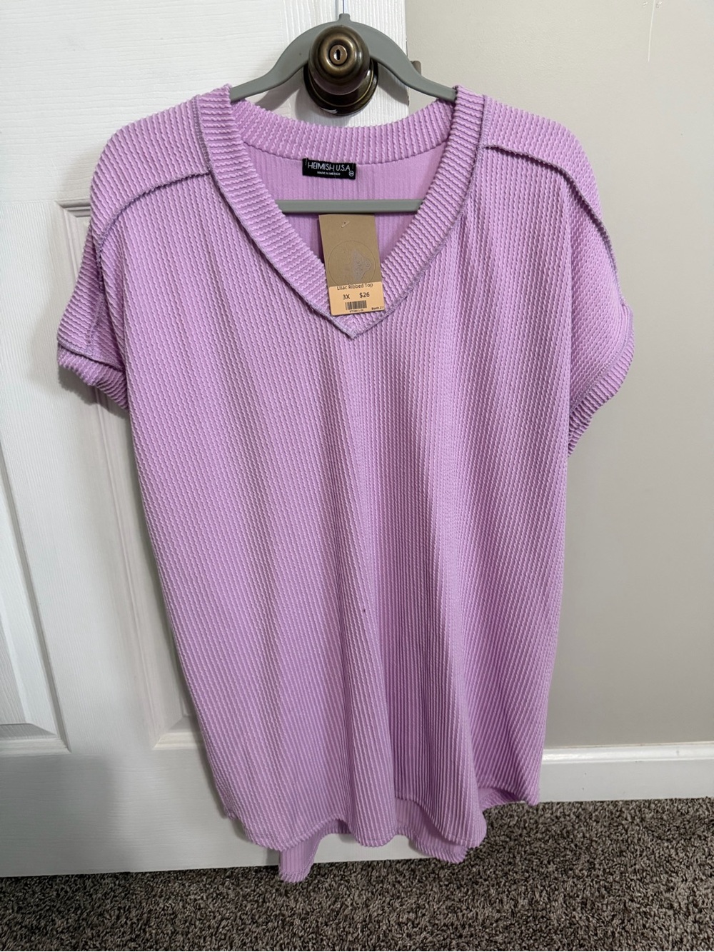 HEIMISH USA Lilac V-Neck Ribbed Knit Top
